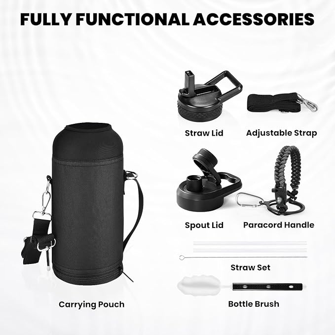RAYMYLO Insulated Water Bottle 32 oz, Triple Wall Vacuum Stainless Steel (Cold for 24Hrs, Hot for 12Hrs), Leak Proof & Non-BPA, Modern Water Flask Jug with Paracord Handle & Straw Spout Lids | (Cold for 24Hrs, Hot for 12Hrs), Leak Proof & Non-BPA, Mode...