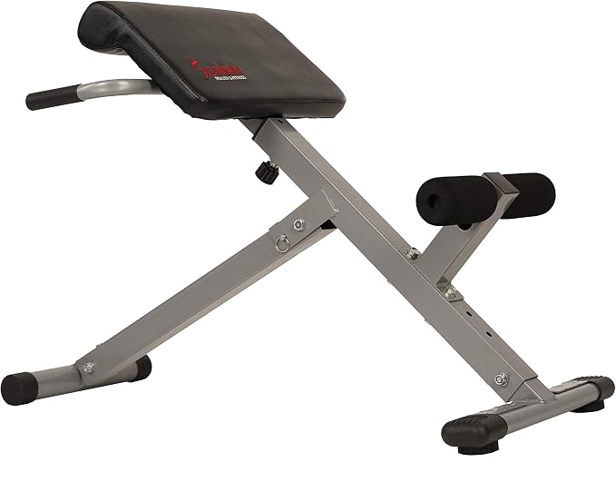 Sunny Health & Fitness Foldable Roman Chair, Back Hyperextension Bench | Adjustable Height, Folds Flat for Storage, Built in Dip Station, Targets Back, Abs & Core, Crunches & Back Extensions