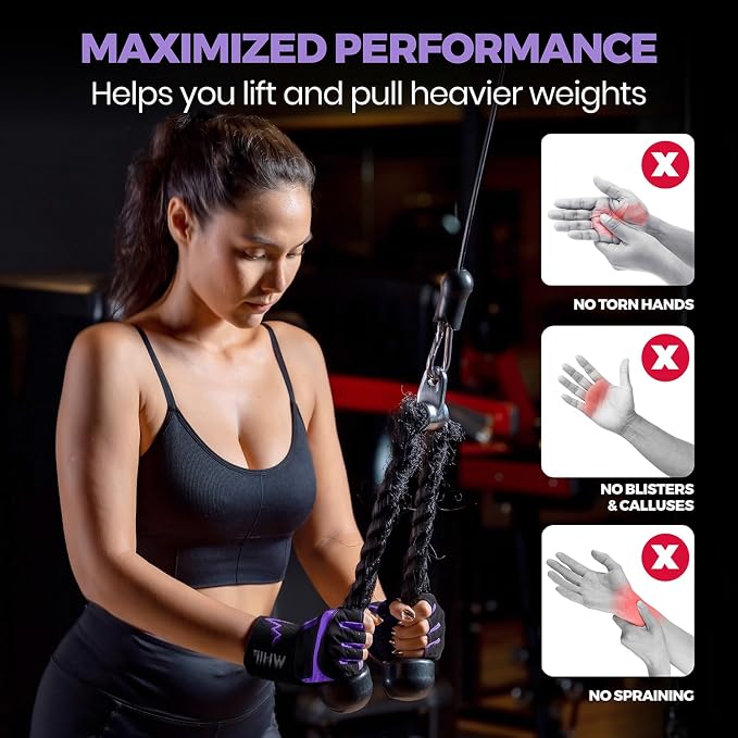 MhIL Workout Gloves for Women – Breathable Gym Gloves for Women with Palm Protection and Enhanced Grip – Padded Weight Lifting Glove for Womens with Wrist Wraps Support Weightlifting Exercise Cycling
