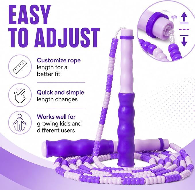 Jump Rope for Kids, Beaded Jumping Rope for 8-12, 9Ft Adjustable Skipping Rope with Soft Beaded, Tangle-Free Jumprope for Girls Boys, Students Outdoor Fitness Exercise