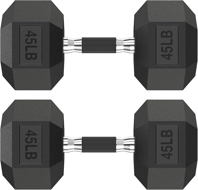 HANDBODE Rubber Encased Hex Dumbbell Pair, 2.5-65 lb | Non-Slip Handle Design for Secure & Comfortable Grip, Hand Weights for Strength Training, Fitness & Home Gym