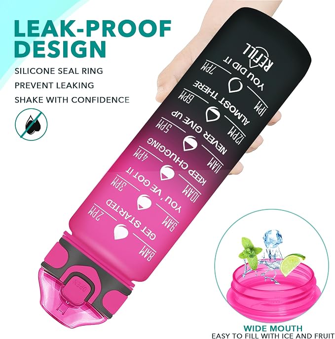 Enerbone 32 oz Drinking Water Bottle with Times to Drink and Straw, Motivational with Carrying Strap, Leakproof BPA & Toxic Free, Ensure You Drink Enough Water for Fitness Gym Outdoor