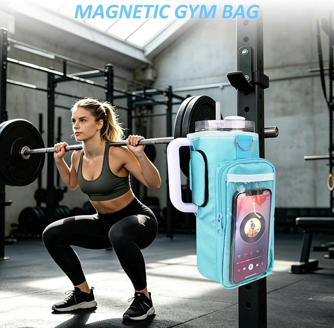 JACZZO Magnetic Gym Bag, Magnetic Water Bottle Holder for Stanley, Gym accessories, Gym Gifts for Women and Men (Blue, 40 OZ)