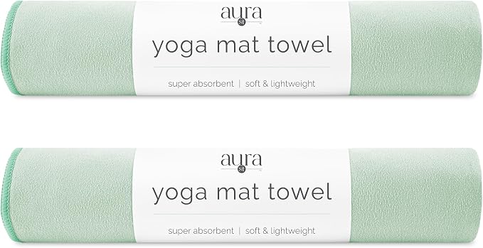 S&T INC. Aura Microfiber Yoga Mat Towel, 2 Pack, 26.5" x 72", Green | Soft and Absorbent, Quick-Dry for Gym, Pilates, and Hot Yoga, Compact for Gym Bag, Machine Washable