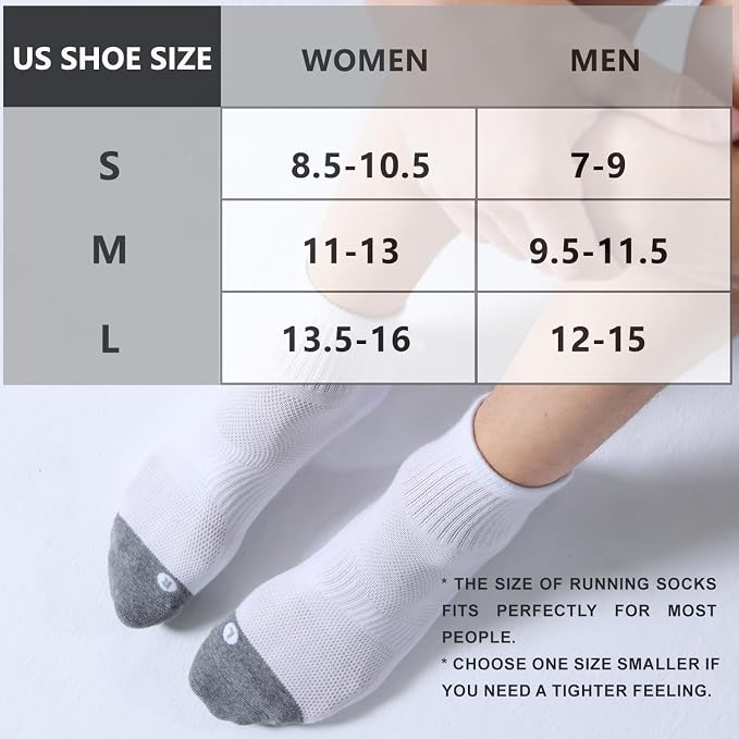 FITRELL 6 Pack Men's Athletic Ankle Socks Cushioned Sports Running Socks 7-9/9-12/12-15