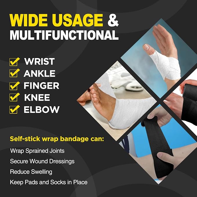 OK TAPE 12 Rolls Self Adhesive Bandage Wrap, Elastic Athletic Tape, Self Stick Bandage Tape, Vet Wrap, Medical Wrap for Wrist, Feet, 2" x 5 Yards - Black | Vet Wrap, Sports Tape, Medical Wrap for Wrist, Feet, Self Stick Bandage Tape, 2" x 5 Yards - Black