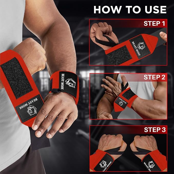 TECEUM Elastic Cotton Weightlifting Wrist Wraps with Thumb Loops, 1 Pair