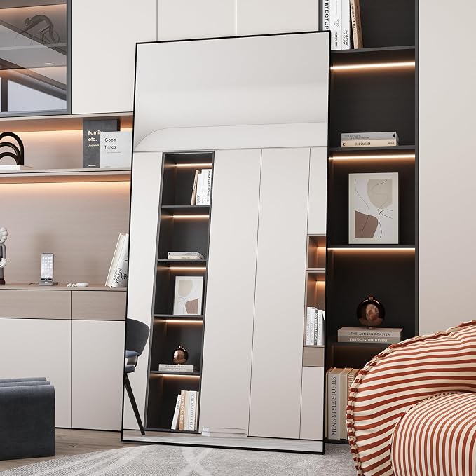 LFT HUIMEI2Y 76"x34" Full Length Mirror, Black Floor Mirror | Tempered Oversized Mirror Full Body with Aluminum Alloy Frame; Standing, Leaning, or Wall Mount for Bedroom, Living Room