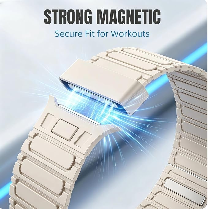 Magnetic Band Compatible with Apple Watch Ultra 3/2/1 Band for Men 49mm 46mm 45mm 44mm 42mm, Silicone Sport Waterproof Loop Strap Magnet Link for iWatch Series SE 11 10 9 8 7 6 5 4 3 2 1(Starlight)