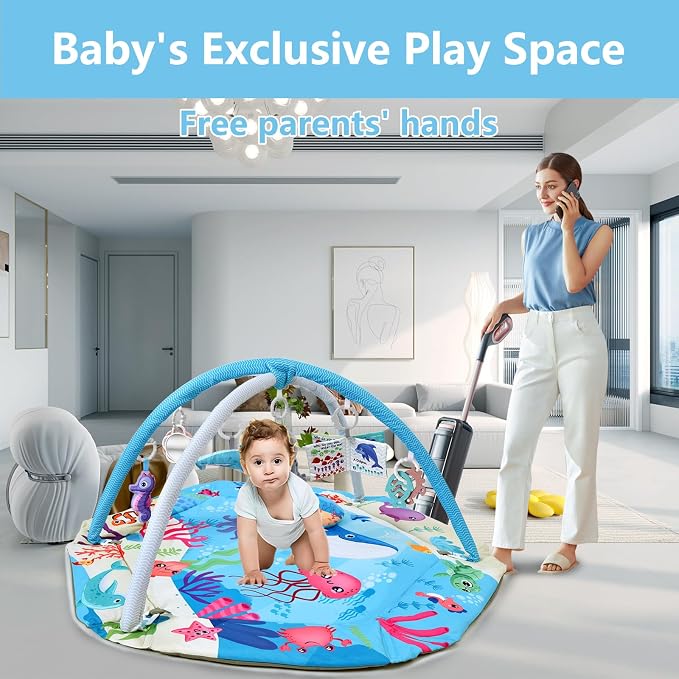 Baby Gym Play Mat, 8-in-1 Tummy Time Mat with Detachable Sensory Toys | Washable Activity Gym, Foldable Ball Pit for Floor Play, for Infant & Newborn 0-6-12 Months, High Contrast Black White