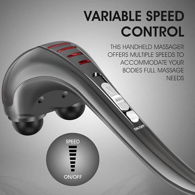 HANGSUN Handheld Back Massager for Pain Relief, Electric Double Head Percussion for Neck, Shoulder, Leg, Foot, Body Muscle Relaxation, Deep Tissue Massager MG460, Corded, 2.3 lbs, Metallic Gray