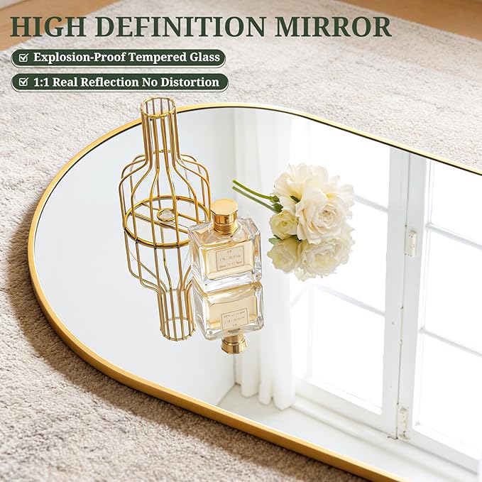 Mirror Full Length 56"x15", Arched Full Body Floor Mirrors with Stand | Shatterproof Glass, Aluminum Alloy Frame, Free Standing, Wall Mounted or Leaning for Bedroom Living Room Entryway