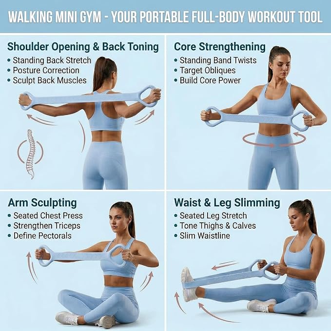 Figure 8 Resistance Bands with Handles, Silicone Exercise Bands for Yoga Pilates Stretching, Portable Home Workout Equipment for Arm Back Shoulder Training, Fitness Band for Women Men