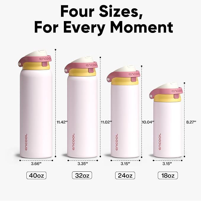 ENCOOL Leakproof Insulated Water Bottle with Straw Dual-Sip Water Bottle Bag-Safe Design for Work, Commute & Gym – Keeps Drinks Cold All Day, 24 oz, Blush Pink