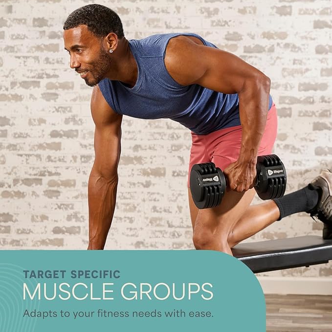 LifePro Adjustable Dumbbells, Single or 2pcs, Up to 55 lbs & 3-in1 option | Quick-change weight system with included rack — available in options from 2.5 to 55 lbs for every fitness level
