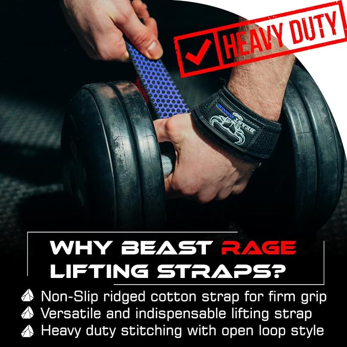BEAST RAGE Lifting Wrist Straps for Weightlifting, Straps Gym Grip Power Workouts Lifting Straps Padded Neoprene & Premium Cotton Men Women, Deadlift Bodybuilding Exercise Lifting Straps
