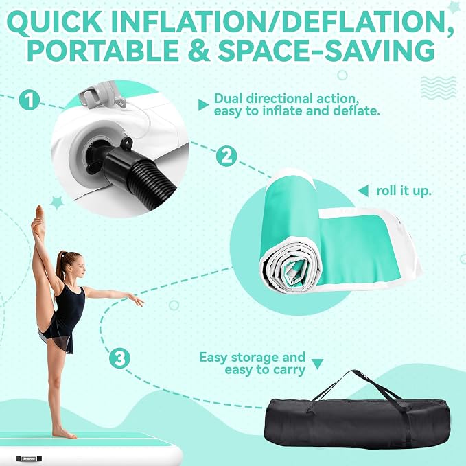 FBSPORT 6.6ft/10ft/13ft/16ft/20ft Inflatable Air Gymnastics Training Mat | 4/6/8 inches Thickness Inflatable Mat, with Electric Pump, Suitable for Home Training/Cheerleading/Yoga/Water