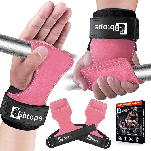 Weight Lifting Wrist Strap, Double-Layer Leather Wrist Straps for Gym Strength Training Weightlifting,Deadlift and Powerlifting, Enhance Grip Strength Neoprene Padding Gym Workout Lifting Straps Men/Women Pair
