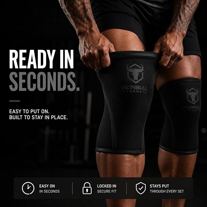 Iron Bull Strength Knee Sleeves 7mm (1 Pair) - Compression Brace & Knee Sleeve For Weightlifting, Powerlifting & Cross Training - Knee Support for Squats - Men & Women