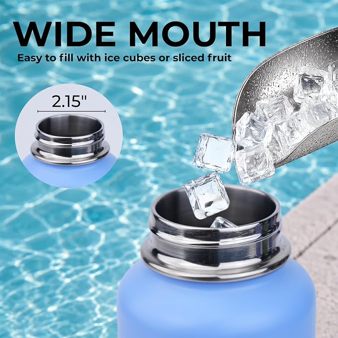 37 oz Insulated Water Bottles with Twist Cap, Keep Cold 24H, Leak-Proof, BPA-Free, Double Wall Stainless Steel Water Flask for Sports, Gym, Travel, and School (Light Blue)