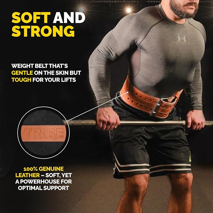 5mm Genuine Leather Weight Lifting Belt for Squats and Deadlifts | 4-inch lumbar support, two-prong buckle, double-layer construction, comfortable adjustable fit for heavy lifts