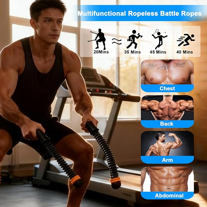 Ropeless Battle Ropes,Weighted Cordless Battle Ropes for Home Gym, Portable Full Body HIIT Cardio & Arm Strength Training, Low-Impact Fitness Exercise Heavy Gear for Men & Women