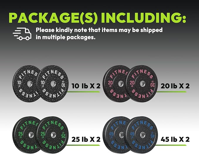 HANDBODE 2-Inch Weight Plates High Bounce, Olympic Bumper Plate Set 45/100/160/190/260/300lb, Colored Weight Plates Set for Home Gym, Barbell Weights Rubber Strength Training Plate for Weight Lifting