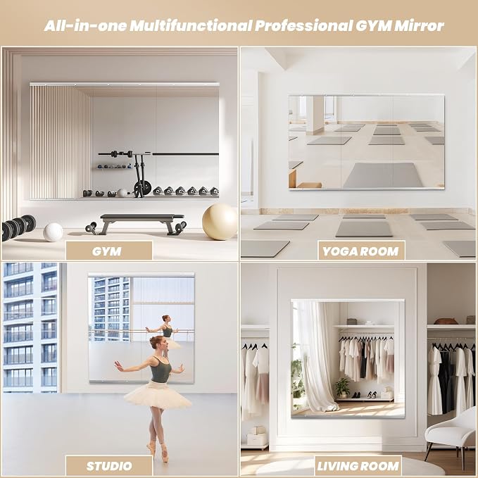 Snowdool Gym Mirror, 56''x24'' 2PCS Mirrors for Home Gym Wall Large, Full Body Mirror for Yoga, Garage, Dance Studio, Anti-Rust, Tempered Glass,Frameless Rectangle Wall-Mounted Workout Mirrors