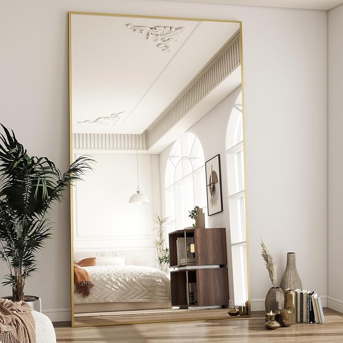 BEAUTYPEAK 77"x38" Rectangle Full Body Floor Mirrors, Full Length Mirror | Hanging or Leaning, Aluminum Alloy Frame Wall Mirror for Bedroom, Dressing Room, Gold