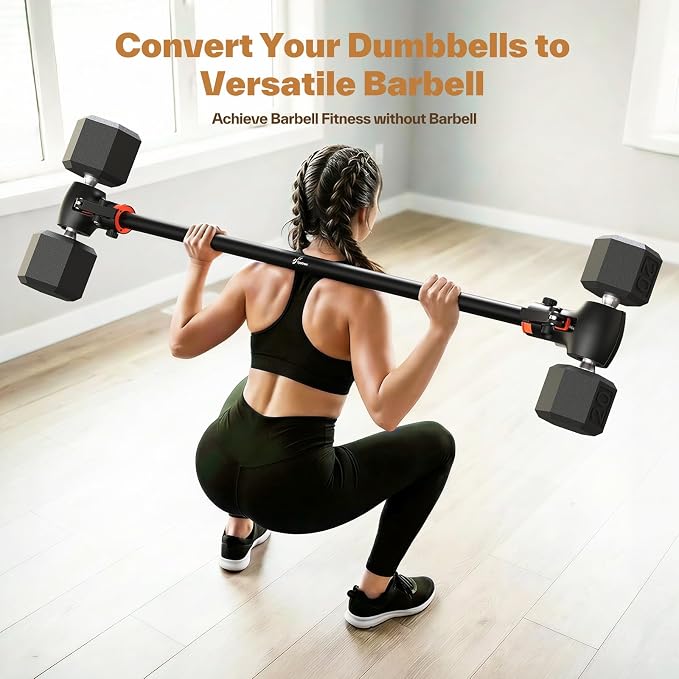 Sportneer Dumbbell to Barbell Converter Bar | Adjustable Fit, 200 lb Capacity, Secure Lock, Tool-Free Setup, 130cm Bar, Full-Body Training, Barbell Feel, Space Saving