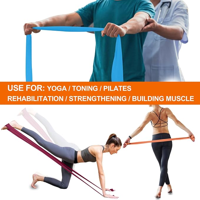 A AZURELIFE Professional Individual Exercise Resistance Bands, Single 5, 6,7 Ft or 8 Yards Elastic Bands, Non-Latex Stretch Bands for PT, Yoga, Pilates, Rehab, at-Home or The Gym Workouts