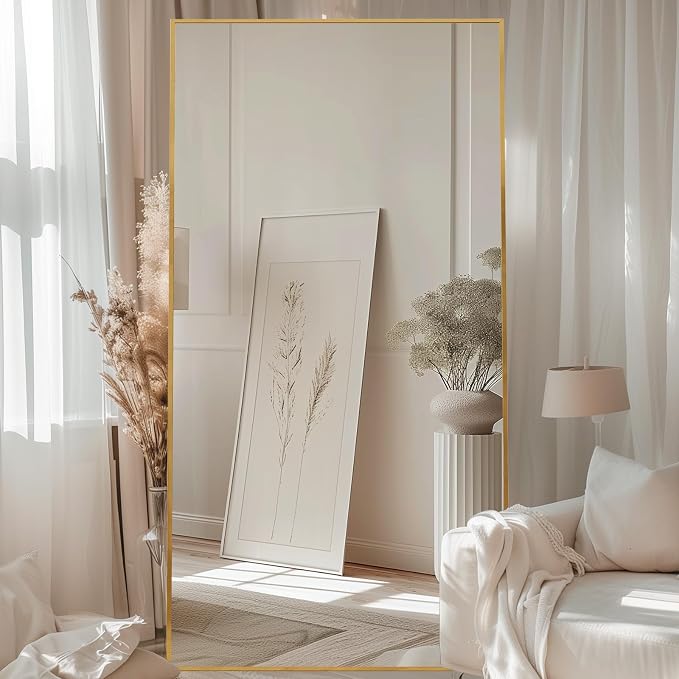 LFT HUIMEI2Y 76"x34" Full Length Mirror, Gold Floor Mirror | Tempered Oversized Mirror Full Body with Aluminum Alloy Frame; Standing, Leaning, or Wall Mount for Bedroom, Living Room
