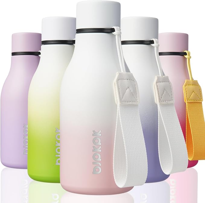 BJPKPK 12oz Insulated Water Bottle, Stainless Steel Bottle with Carry Strap | Keep Cold & Hot Vacuum Insulation, Leak-Proof BPA-Free Design, Slim Bottle Fits Most Cup Holders for Gym, Office & Travel