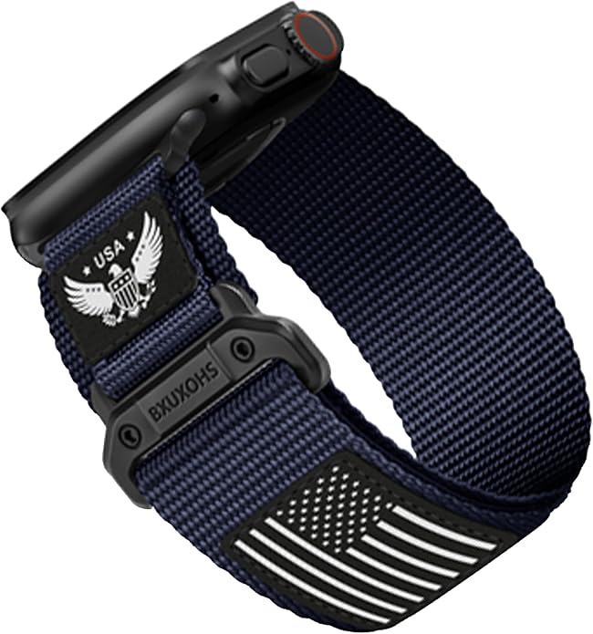 Rugged Nylon- Compatible with Apple Watch Ultra 3/ Ultra 2 Band 49mm Men,Tactical Soft Woven Stars- Stripes Flag Sport Strap for iWatch Bands 46mm 45mm 44mm 42mm Series 11 10 9 8 7 6 5 4 3 2 1 Se