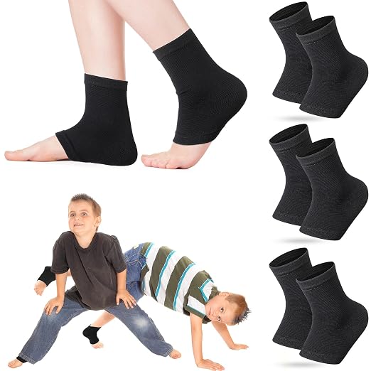 Tarpop 3 Pair Ankle Compression Sleeves for Kids Ankle Brace Compression Sleeves Foot Arch Sock for Girls Sports Running Dance Fitness Gymnastics(Black,Small)