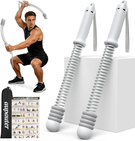 2 Pcs Weighted Cordless Battle Ropes, Portable Ropeless Exercise Rope with Non-Slip Handle, Low-Noise Adjustable Resistance for Home Gym, HIIT & Low-Impact Cardio Strength Training (Grey)