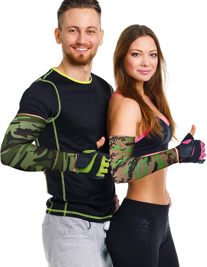 Mudder 8 Pairs UV Sun Protection Cooling Arm Sleeves for Men Women Youth Silk Compression Arm Cover Breathable Outdoors Sport