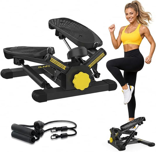 ZIWWVY Stepper Machine with Resistance Bands, Mini Stepper with 300LBS Weight Capacity, Twist Stepper for Full Body Workout, Adjustable Step Height, Smooth and Quiet, Step Machine for Men Women