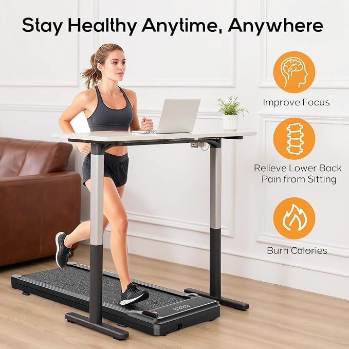 Walking Pad Under Desk Treadmill, Portable Compact Electric Walking Treadmill, Quiet Fitness Machine with Remote Control & LED Display for Home Office
