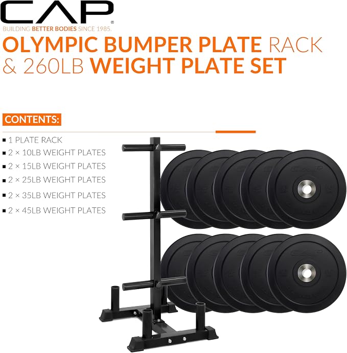 CAP 2-inch Olympic Bumper Plate Weight Set | 100-370 lbs | Multiple Colors | Storage Rack Optional