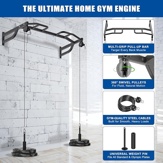 Kipika 48" Ceiling Mounted Pull Up Bar, Heavy Duty Multi-Grip Chin Up Bar,Mounted Pullup Bar, Adjustable Height, Pull Up Bands for Chin Ups & Body Stretching, Ideal for Home Gym and Strength Training