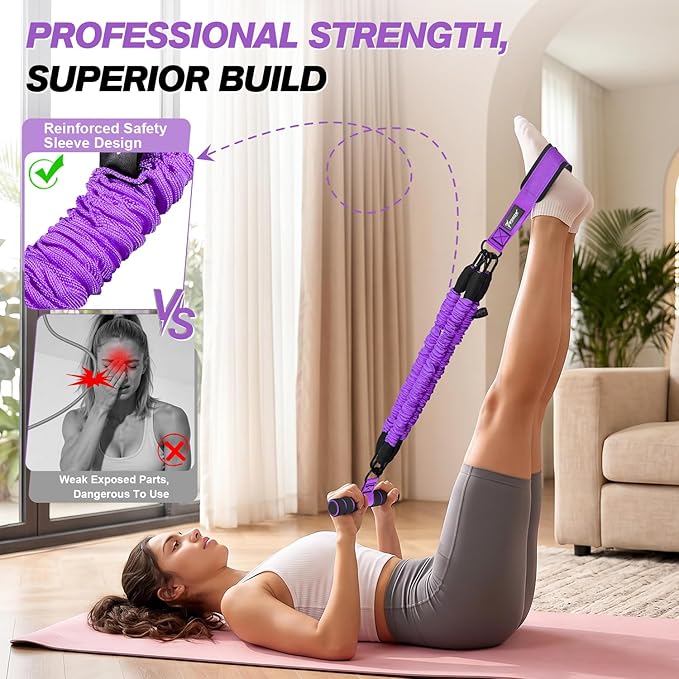WOQQW Multifunction Pedal Resistance Band with Handle, Upgraded 3 Tube Adjustable Foot Resistance Bands for Core, Arm, Legs, Body Puller Trainer - Sit Up Exercise Equipment for Women Men