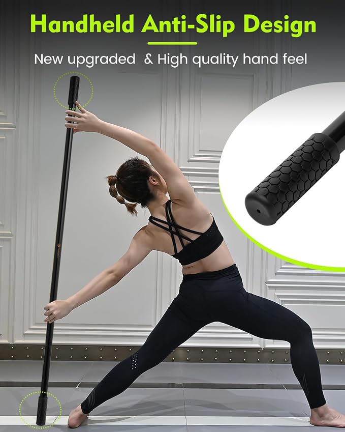 P Polerden Yoga Stick, 5ft Exercise Stick for Mobility, Stretching Stick with Non-Slip Ends, Exercise Dowel for Pilates, Balance Pole and Stretch Bar for Stretching Equipment