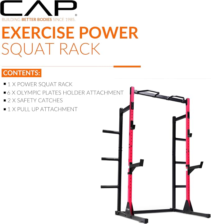 CAP Barbell Power Rack with Pull Up Bar & Attachments - Multiple Colors