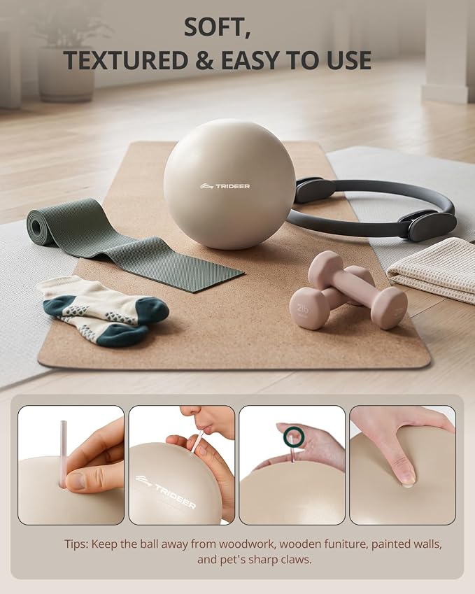 Trideer 9-Inch Pilates Ball, Small Exercise Ball Pilates Equipments for Yoga, Physical Therapy, Pregnancy, Postpartum, Core Training, Balance, Stability and Stretching