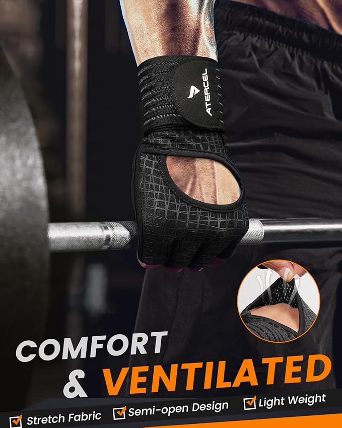ATERCEL Gym Gloves for Men with Wrist Support, for Workout Weight Lifting | High-Elastic & Breathable | For Men & Women | Exercise & Fitness Ready