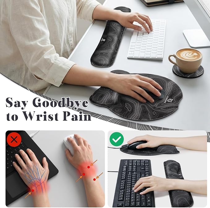 Gimars Upgrade 3 in 1 Enlarge Superfine Smooth Gel Ergonomic Mouse Pad Wrist Support and Keyboard Wrist Rest for Computer, Laptop, Mac, Gaming and Office, Durable, Comfortable and Pain Relief, Map