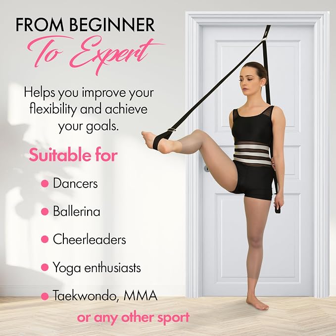 Stretching Strap with Door Anchor for Splits and Flexibility Training | Improve Leg Flexibility at Home, Ideal for Ballet, Dance, Cheerleading, Yoga, Pole Dance and Gymnastics