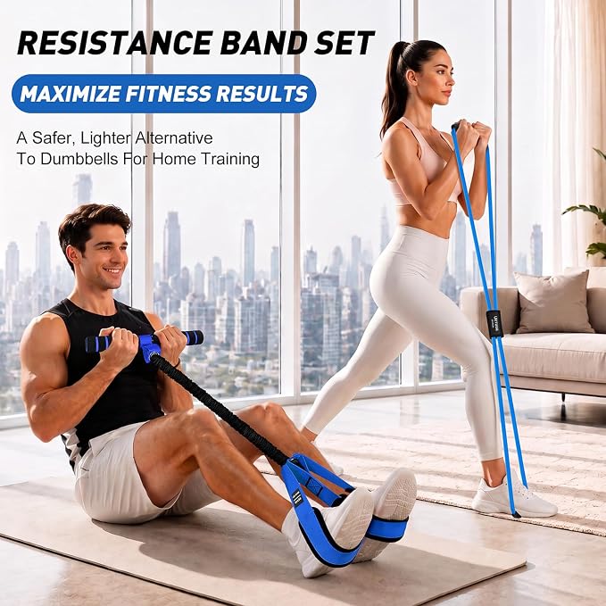 Resistance Bands with Handles Set, Leg/Core/ABS/Arm/Back/Hips Workout Equipment for Women, Portable Pedal Resistance Band & Figure 8 Resistance Bands, Exercise Bands for Pilates Yoga Stretching