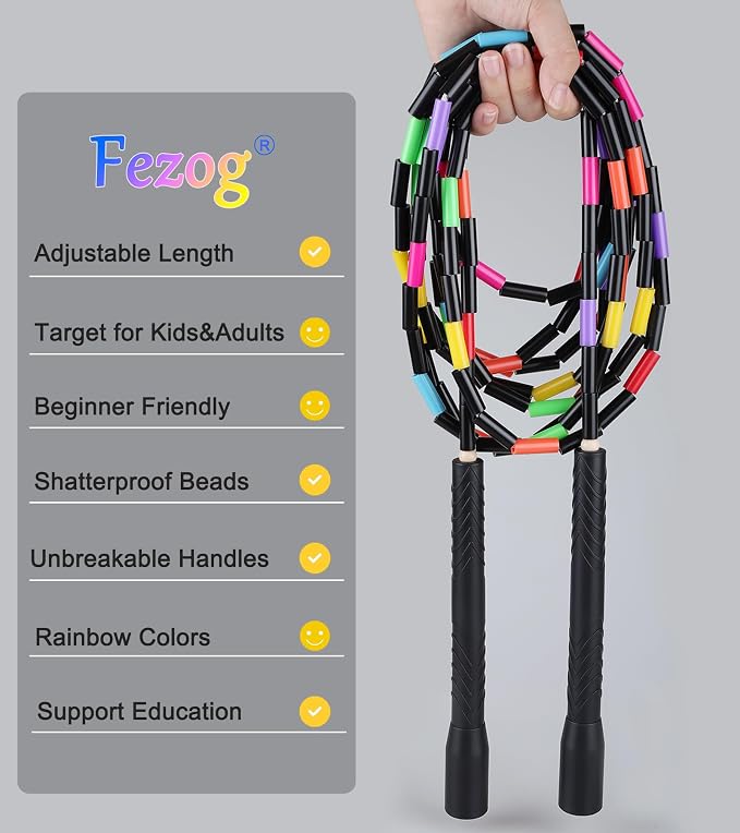 16.5FT Double Dutch Jump Ropes for Adults Kids 2-PACK | Rainbw Long Jump Rope, 1” Beaded Jump Rope for Fitness, Segmented Skipping Ropes for Exercise Training, Tangle-Free